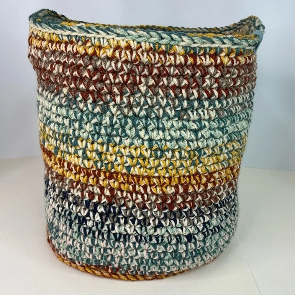 Handcrafted Multicolor Crochet Scrap Woven Tote Bag Basket Storage Handmade Knit